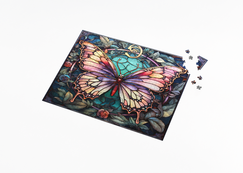 Rectangle Puzzles for All Ages – High-Quality, Durable, and Fun Jigsaw with Precision Laser-Cut Pieces | Stained Glass Art  -Butterfly Beauty