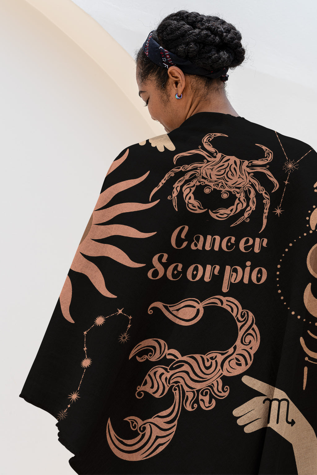Cancer and Scorpio Zodiac Compatibility Woven Throw Tapestry - Elevate home decor with this boho-inspired, celestial charm blanket. Perfect for astrology enthusiasts, featuring Aries and Scorpio sun signs, adding unique, artistic flair to your living space. Premium cotton, cozy, and decorative.