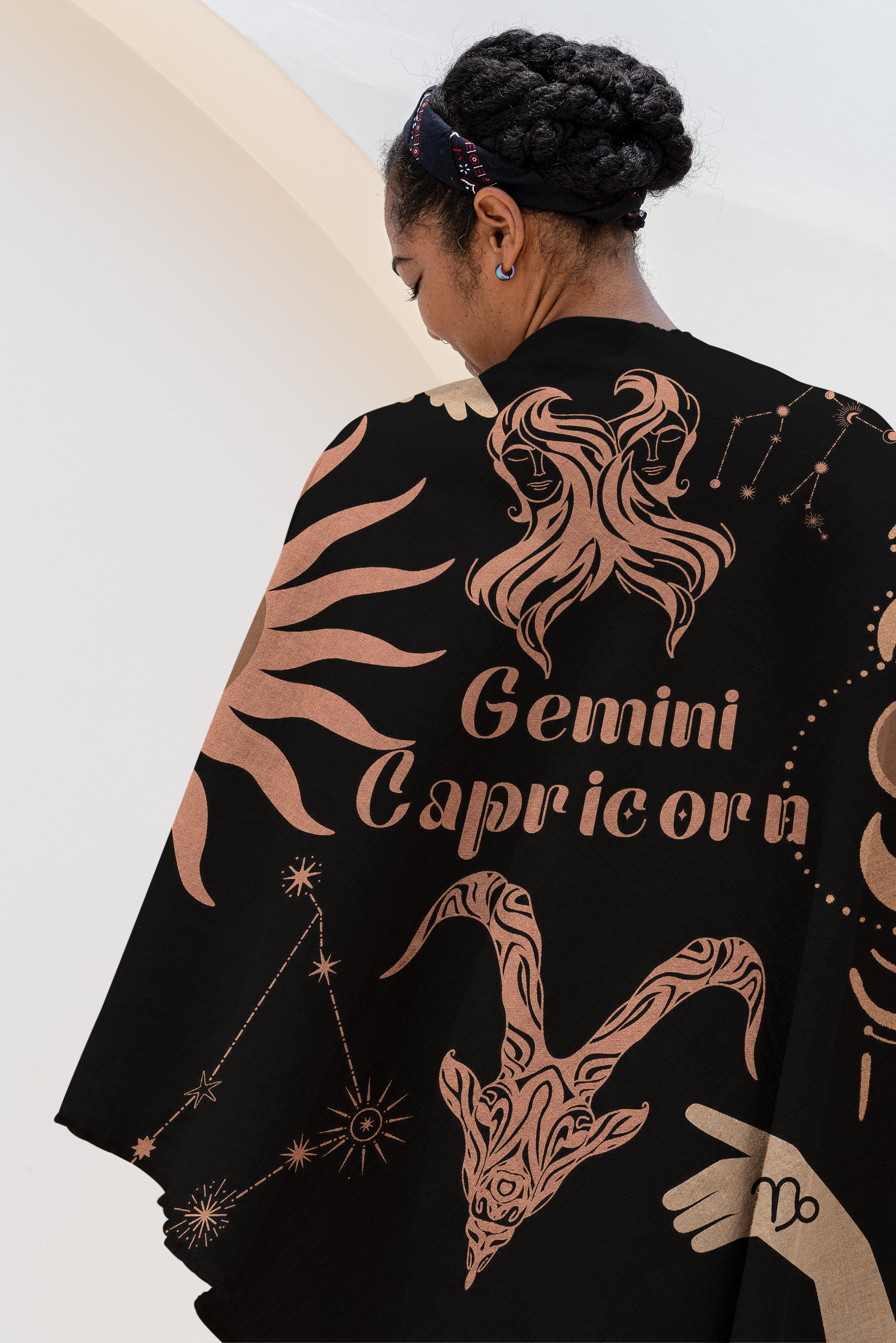 Capricorn and Gemini Zodiac Compatibility Woven Throw Tapestry - Elevate home decor with this boho-inspired, celestial charm blanket. Perfect for astrology enthusiasts, featuring Capricorn and Gemini sun signs, adding unique, artistic flair to your living space. Premium cotton, cozy, and decorative.