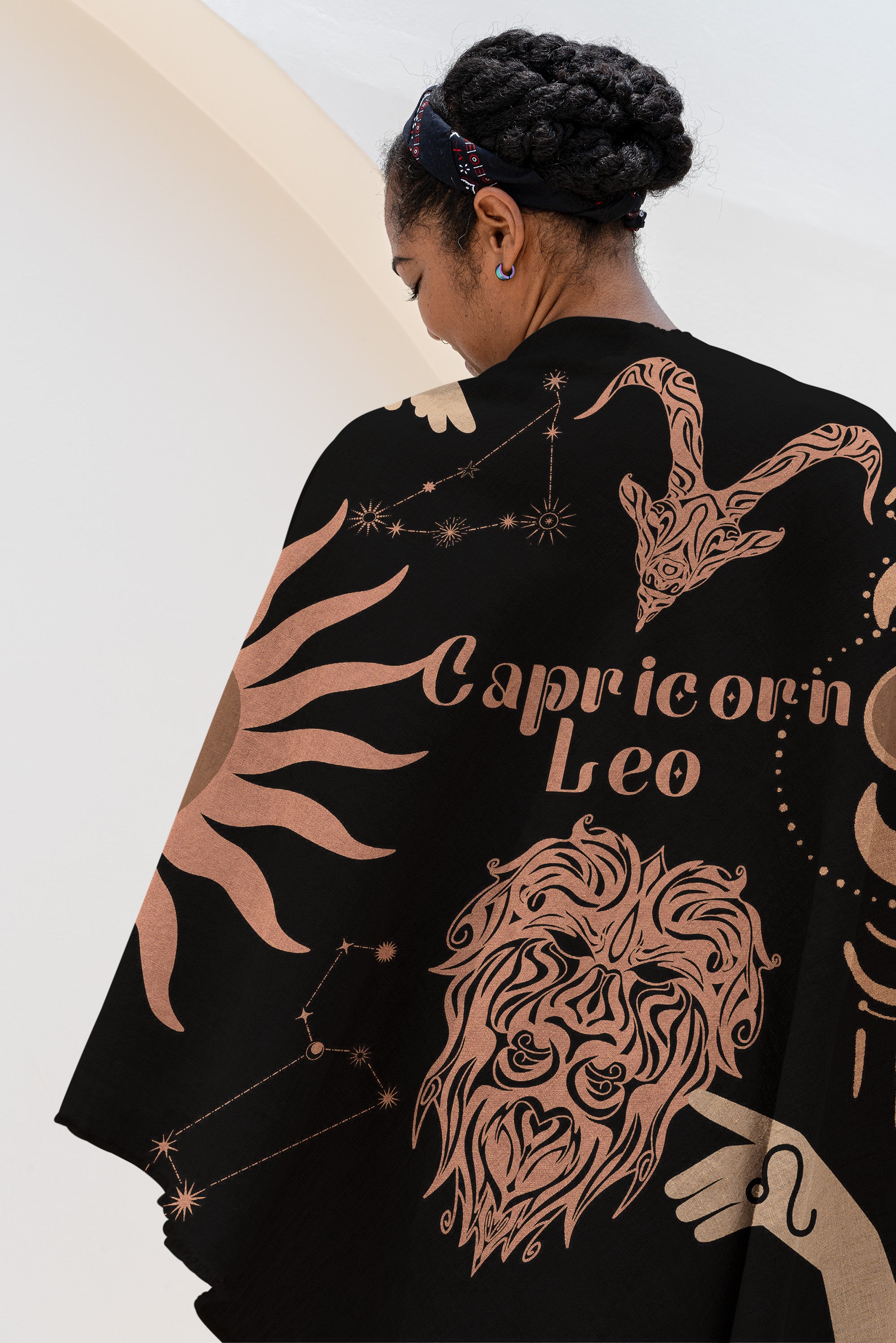 Capricorn and Leo Zodiac Compatibility Woven Throw Tapestry - Elevate home decor with this boho-inspired, celestial charm blanket. Perfect for astrology enthusiasts, featuring Capricorn and Leo sun signs, adding unique, artistic flair to your living space. Premium cotton, cozy, and decorative.