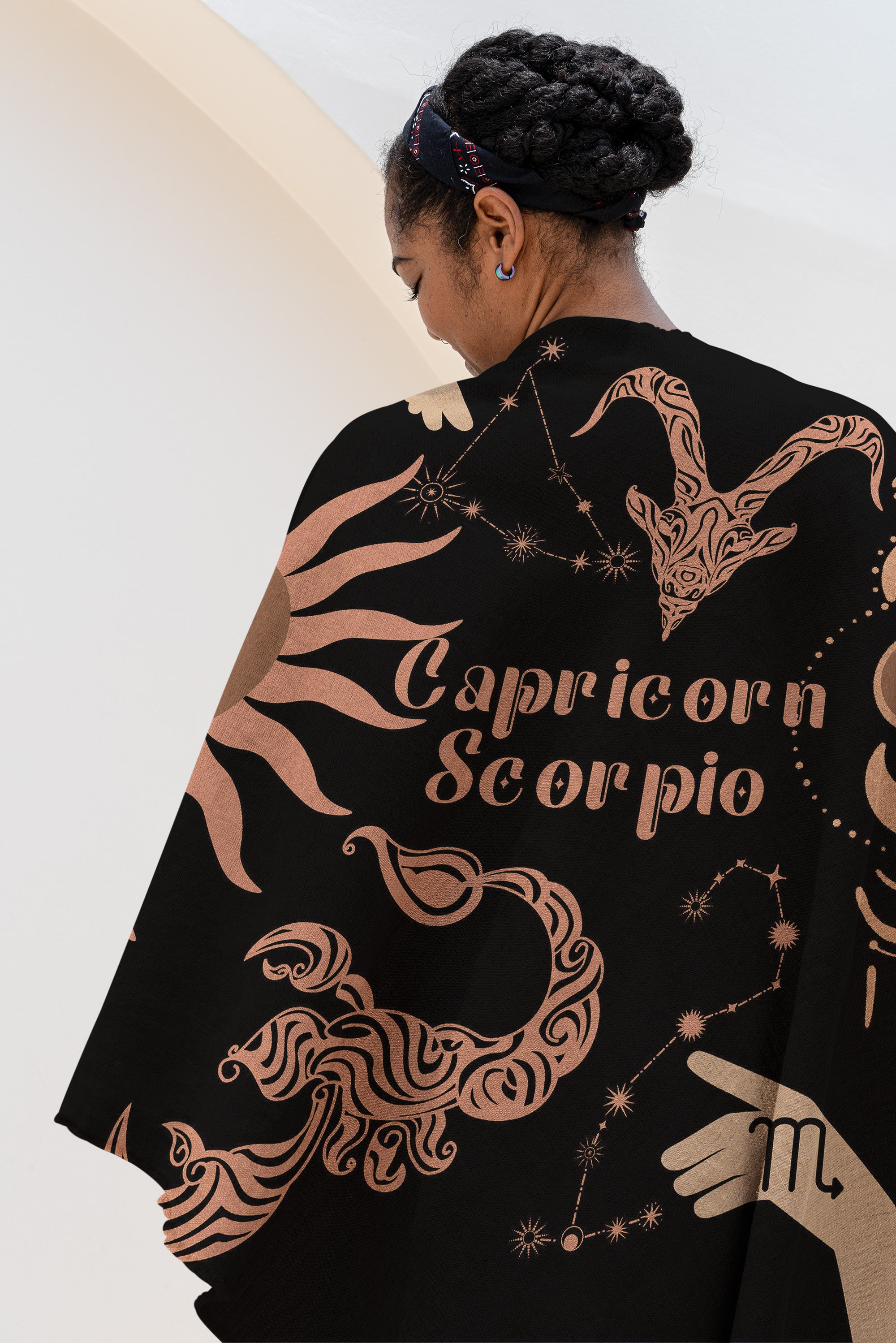 Capricorn and Scorpio Zodiac Compatibility Woven Throw Tapestry - Elevate home decor with this boho-inspired, celestial charm blanket. Perfect for astrology enthusiasts, featuring Capricorn and Scorpio sun signs, adding unique, artistic flair to your living space. Premium cotton, cozy, and decorative.