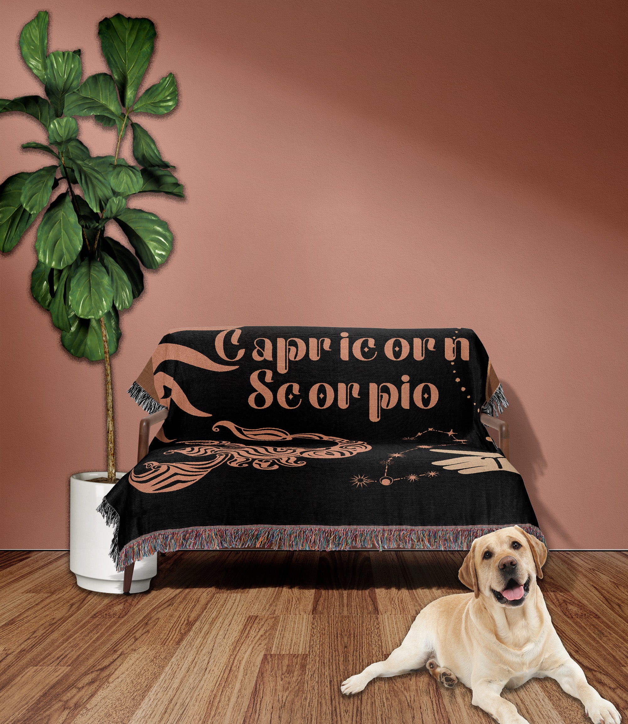 Zodiac Compatibility Match Woven Tapestry Throw Blanket | Astrology-inspired Home Decor | Capricorn & Scorpio Horoscope
