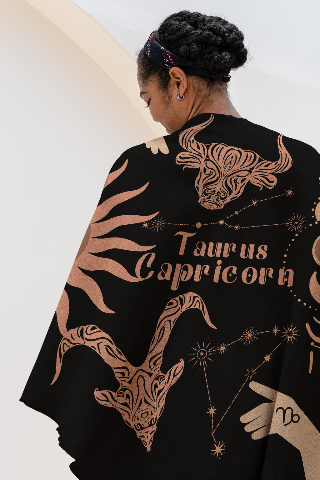Capricorn and Taurus Zodiac Compatibility Woven Throw Tapestry - Elevate home decor with this boho-inspired, celestial charm blanket. Perfect for astrology enthusiasts, featuring Capricorn and Taurus sun signs, adding unique, artistic flair to your living space. Premium cotton, cozy, and decorative.