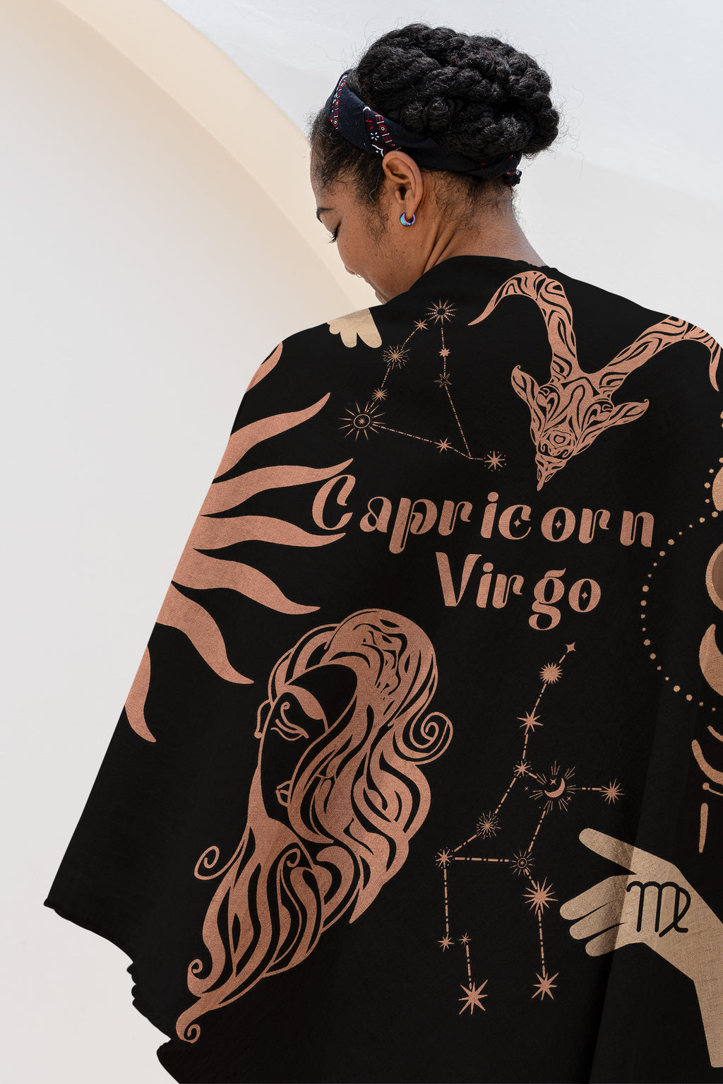 Capricorn and Virgo Zodiac Compatibility Woven Throw Tapestry - Elevate home decor with this boho-inspired, celestial charm blanket. Perfect for astrology enthusiasts, featuring Capricorn and Virgo sun signs, adding unique, artistic flair to your living space. Premium cotton, cozy, and decorative.