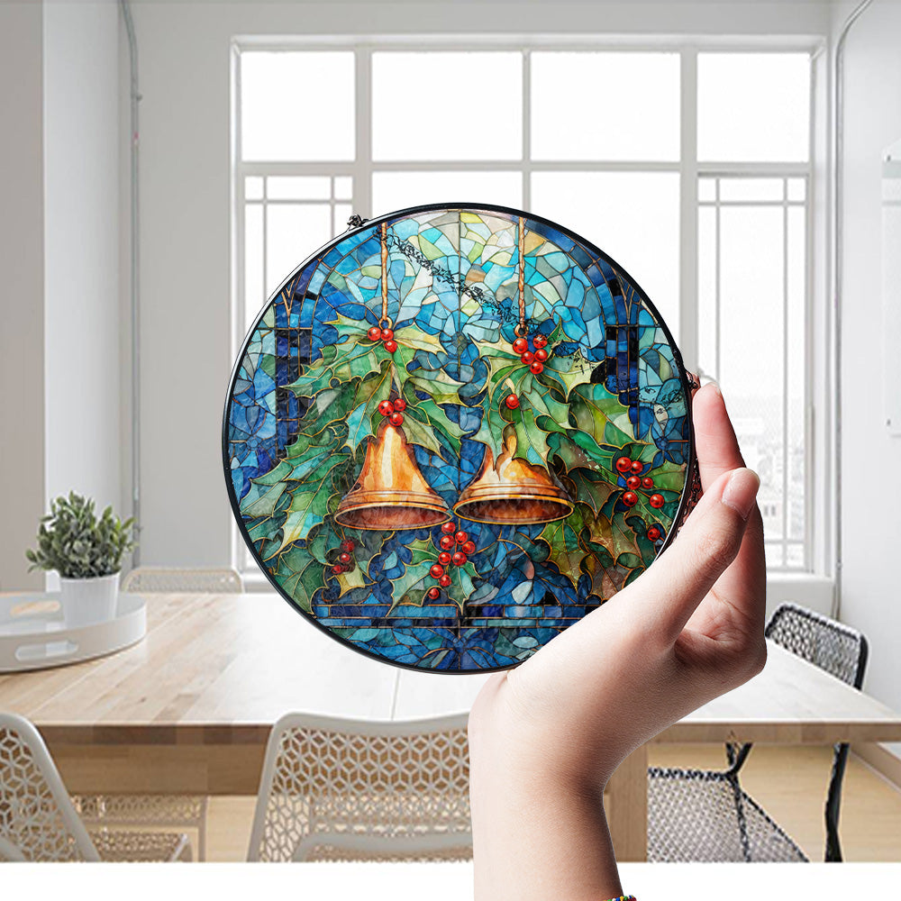 Christmas Stained Glass Suncatcher| Decorative Window Hanging | 6 Sizes | Holiday Decor Accents | Vibrant Textured | Durable Zinc Casing | Blue Bells
