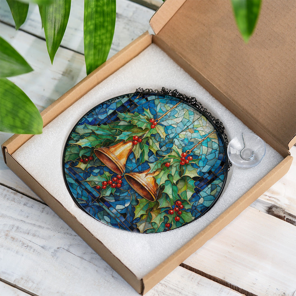 Christmas Stained Glass Suncatcher| Decorative Window Hanging | 6 Sizes | Holiday Decor Accents | Vibrant Textured | Durable Zinc Casing | Blue Bells