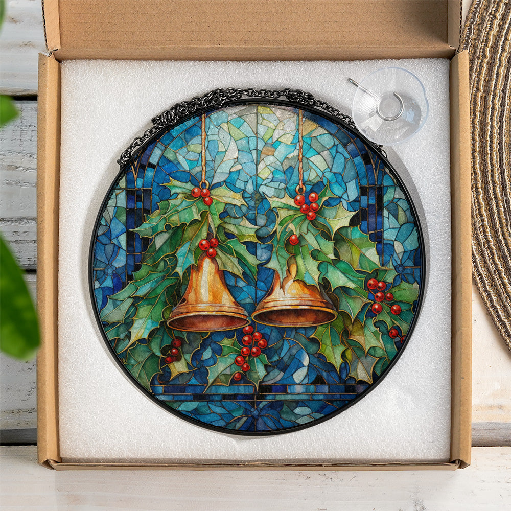 Christmas Stained Glass Suncatcher| Decorative Window Hanging | 6 Sizes | Holiday Decor Accents | Vibrant Textured | Durable Zinc Casing | Blue Bells