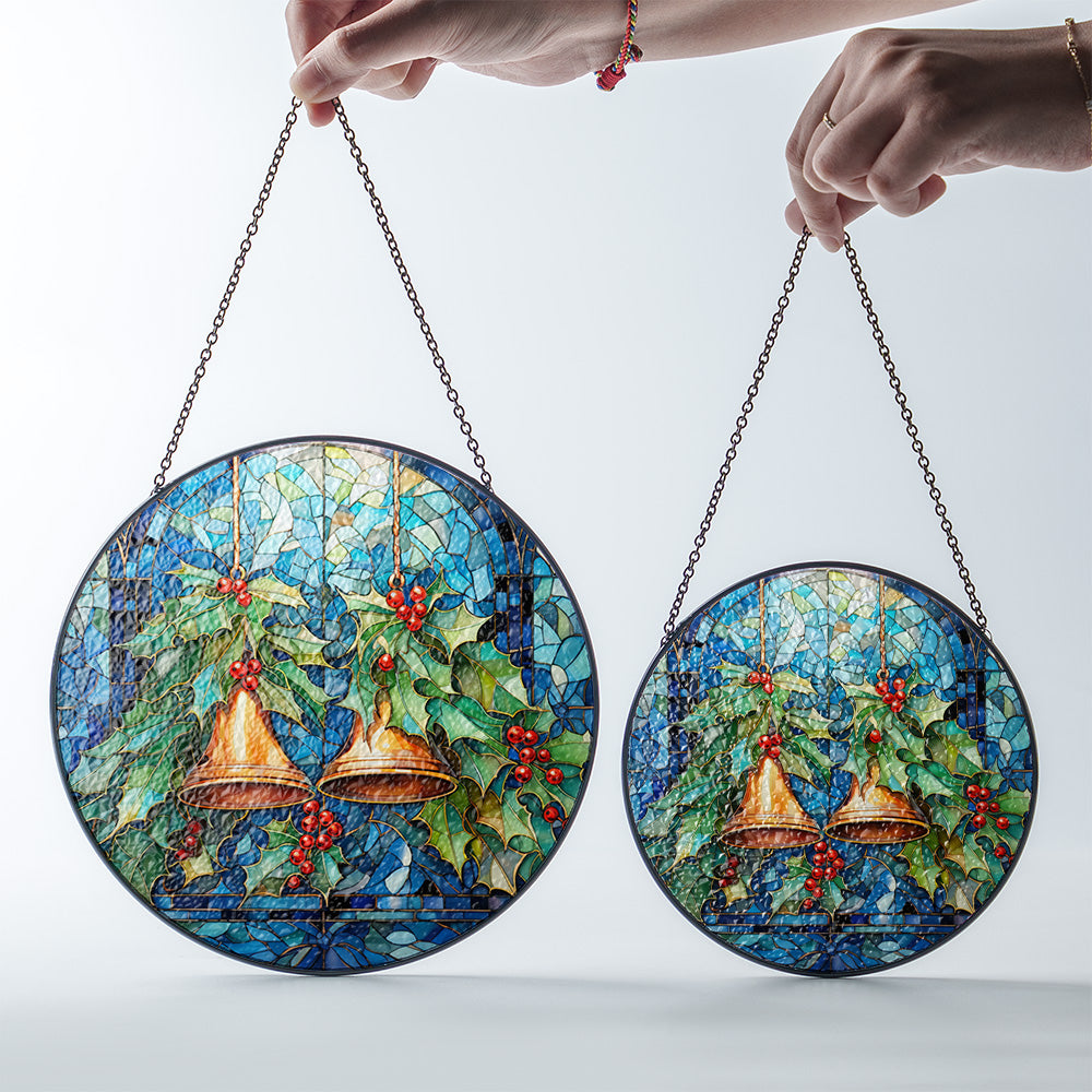 Christmas Stained Glass Suncatcher| Decorative Window Hanging | 6 Sizes | Holiday Decor Accents | Vibrant Textured | Durable Zinc Casing | Blue Bells