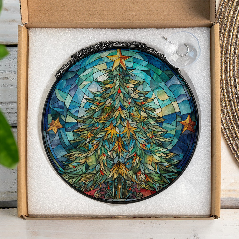Christmas Stained Glass Suncatcher| Decorative Window Hanging | 6 Sizes | Holiday Decor Accents | Vibrant Textured | Durable Zinc Casing | X-Mas Tree