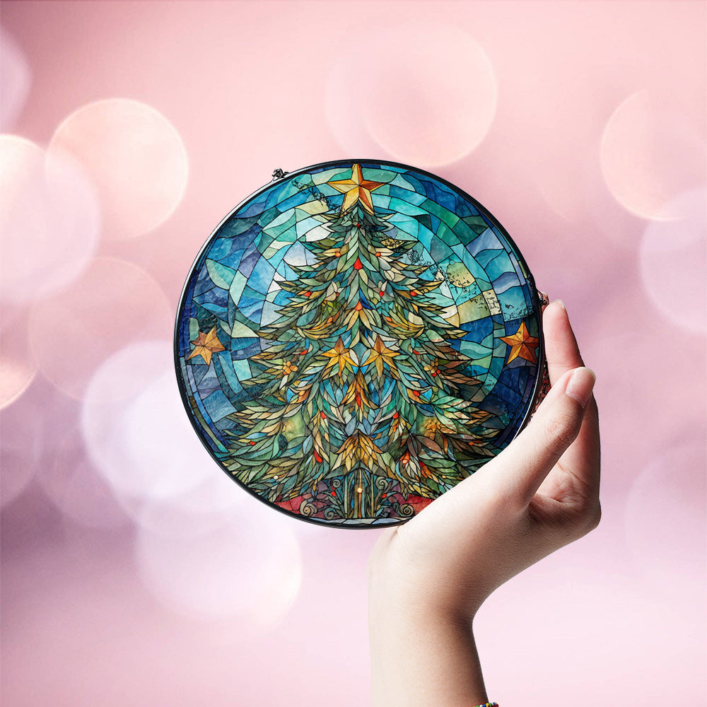 Christmas Stained Glass Suncatcher| Decorative Window Hanging | 6 Sizes | Holiday Decor Accents | Vibrant Textured | Durable Zinc Casing | X-Mas Tree