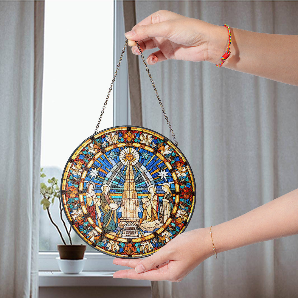 Christmas Stained Glass Suncatcher| Decorative Window Hanging | 6 Sizes | Holiday Decor Accents | Vibrant Textured | Durable Zinc Casing | Nativity-Guiding Star