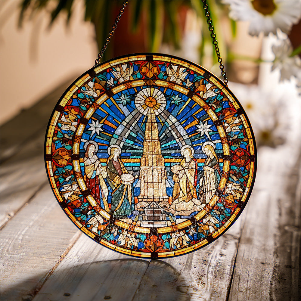 Star of Bethlehem glass suncatcher showing textured surface and light reflection