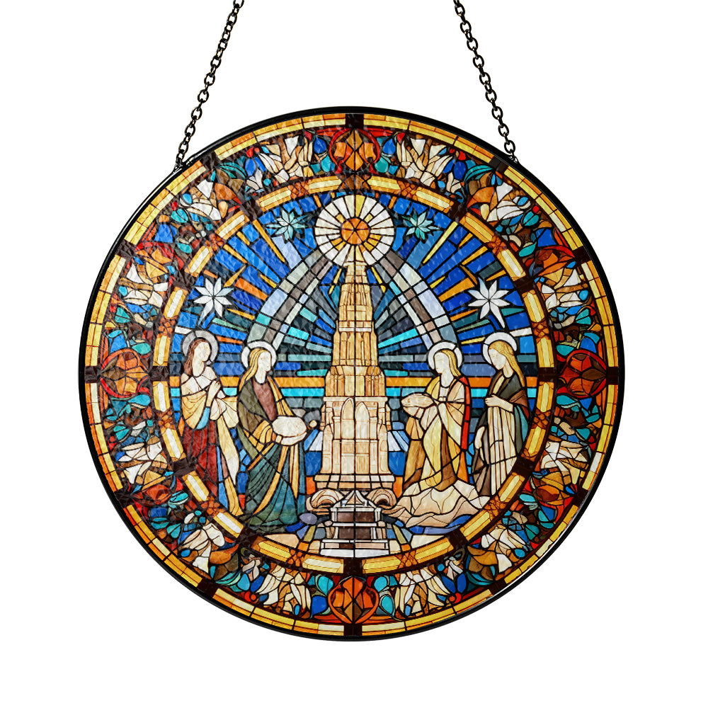 Christmas Stained Glass Suncatcher| Decorative Window Hanging | 6 Sizes | Holiday Decor Accents | Vibrant Textured | Durable Zinc Casing | Nativity-Guiding Star
