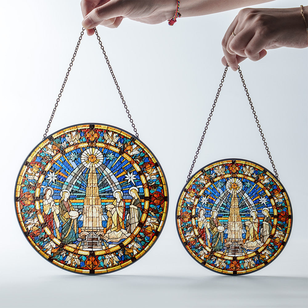 Christmas Stained Glass Suncatcher| Decorative Window Hanging | 6 Sizes | Holiday Decor Accents | Vibrant Textured | Durable Zinc Casing | Nativity-Guiding Star