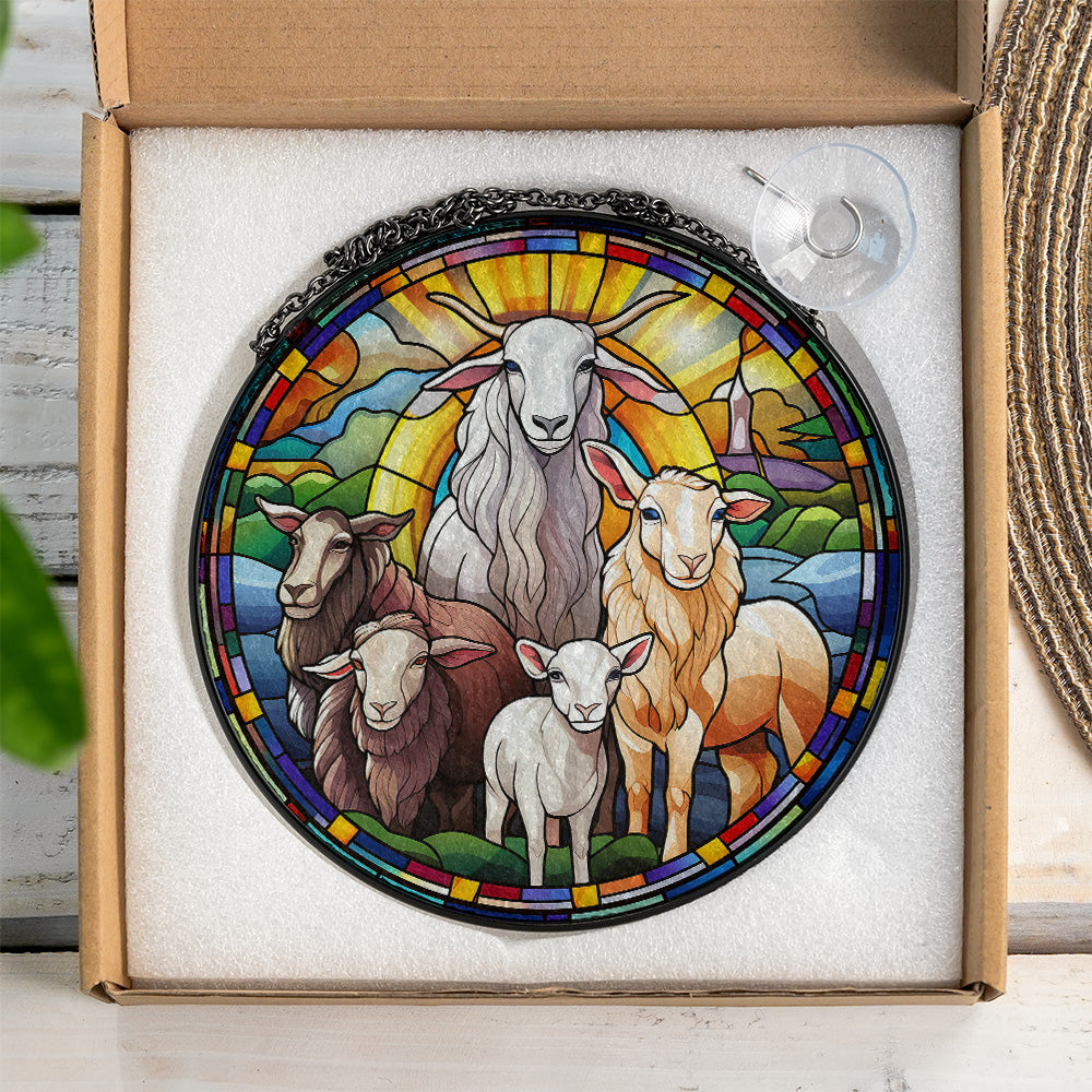 Christmas Stained Glass Suncatcher| Decorative Window Hanging | 6 Sizes | Holiday Decor Accents | Vibrant Textured | Durable Zinc Casing | Nativity Lambs