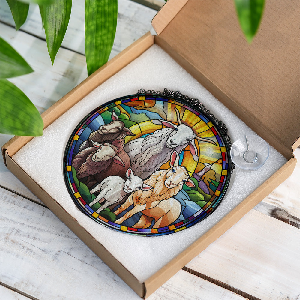 Christmas Stained Glass Suncatcher| Decorative Window Hanging | 6 Sizes | Holiday Decor Accents | Vibrant Textured | Durable Zinc Casing | Nativity Lambs