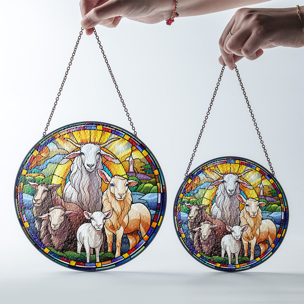 Christmas Stained Glass Suncatcher| Decorative Window Hanging | 6 Sizes | Holiday Decor Accents | Vibrant Textured | Durable Zinc Casing | Nativity Lambs