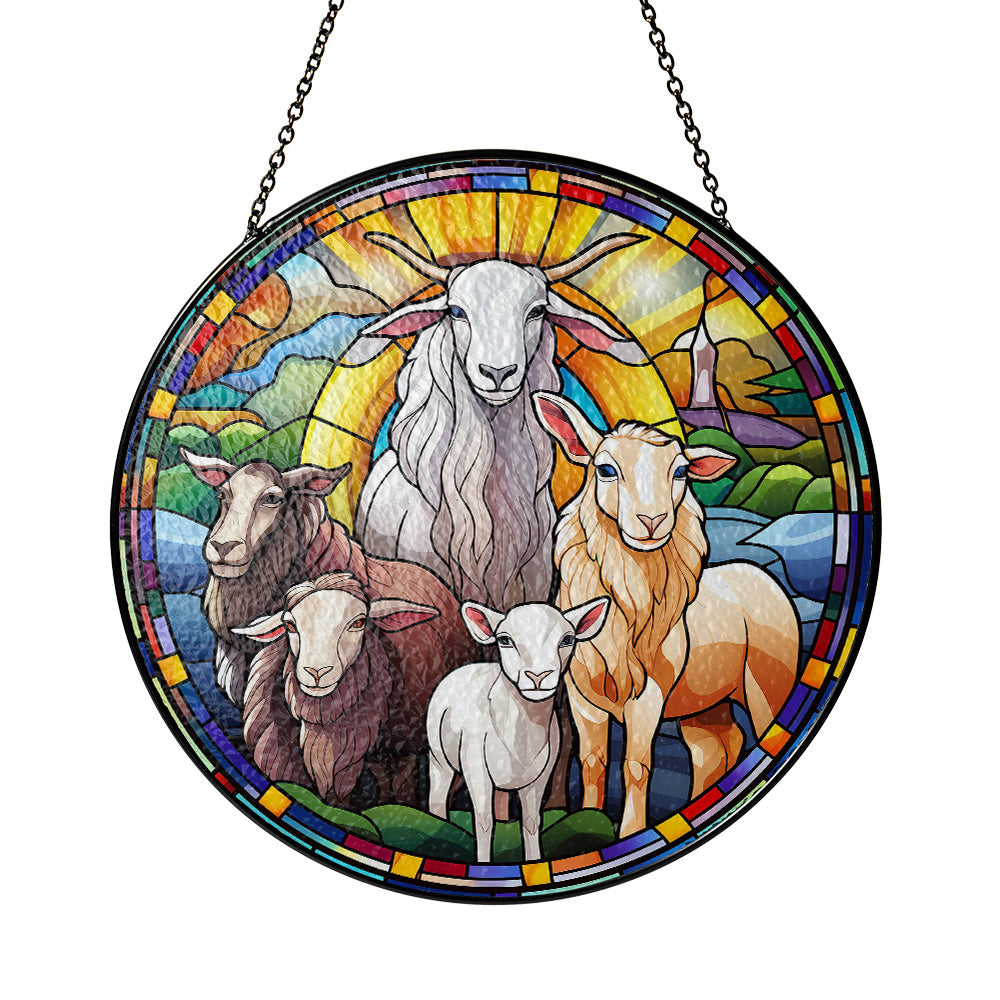 Christmas Stained Glass Suncatcher| Decorative Window Hanging | 6 Sizes | Holiday Decor Accents | Vibrant Textured | Durable Zinc Casing | Nativity Lambs