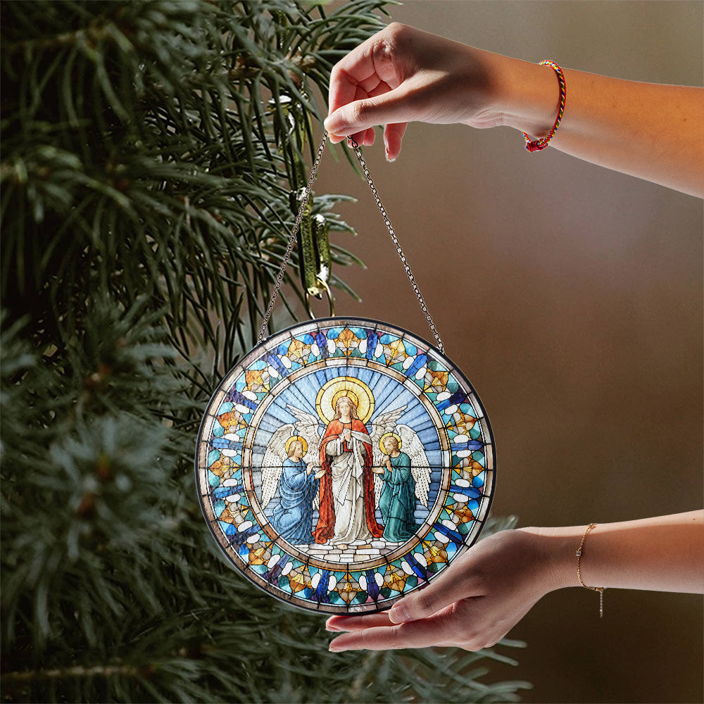 Christmas Stained Glass Suncatcher| Decorative Window Hanging | 6 Sizes | Holiday Decor Accents | Vibrant Textured | Durable Zinc Casing | Mother Mary