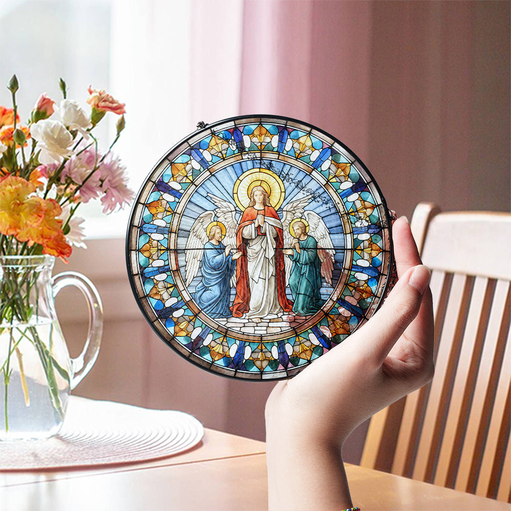 Christmas Stained Glass Suncatcher| Decorative Window Hanging | 6 Sizes | Holiday Decor Accents | Vibrant Textured | Durable Zinc Casing | Mother Mary