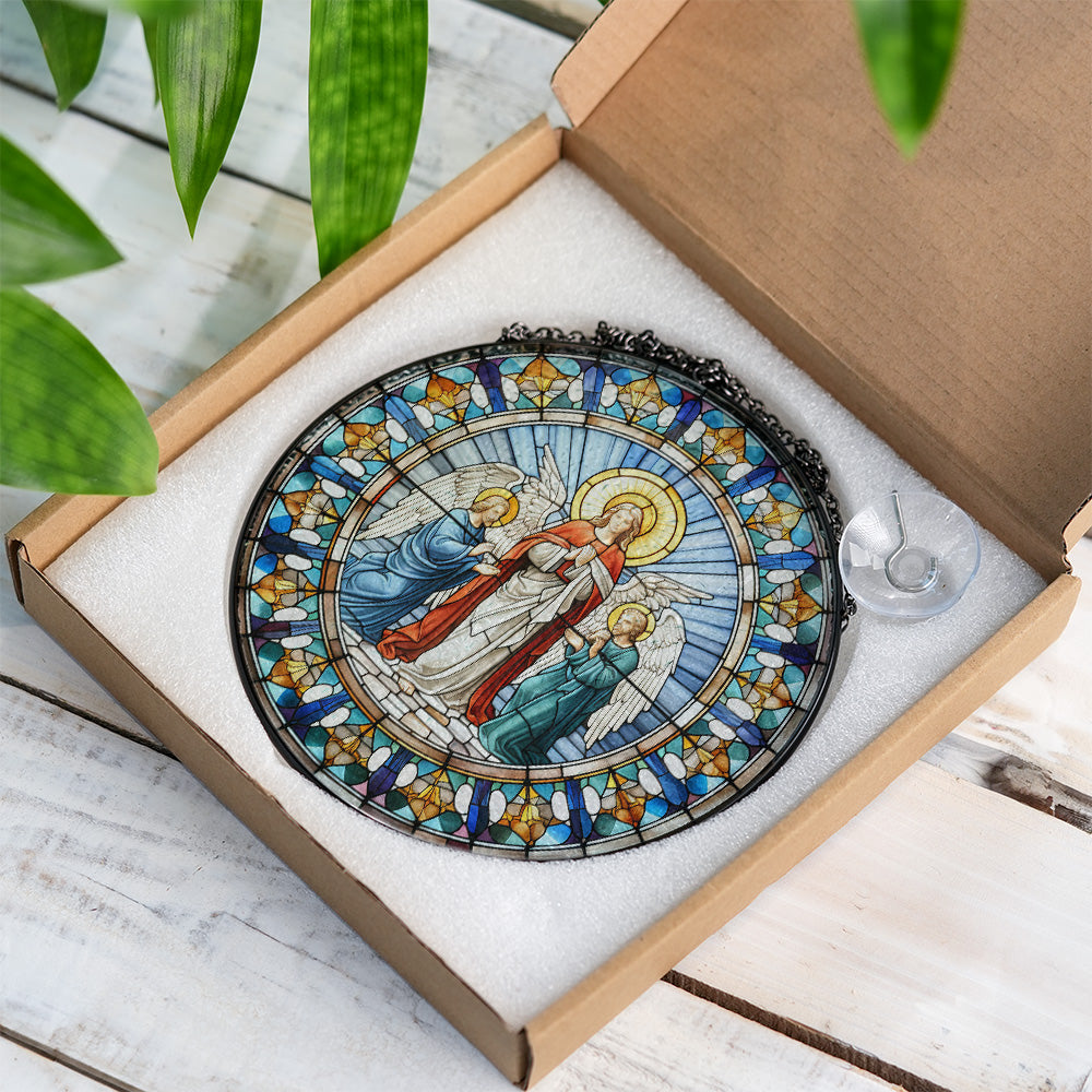 Christmas Stained Glass Suncatcher| Decorative Window Hanging | 6 Sizes | Holiday Decor Accents | Vibrant Textured | Durable Zinc Casing | Mother Mary