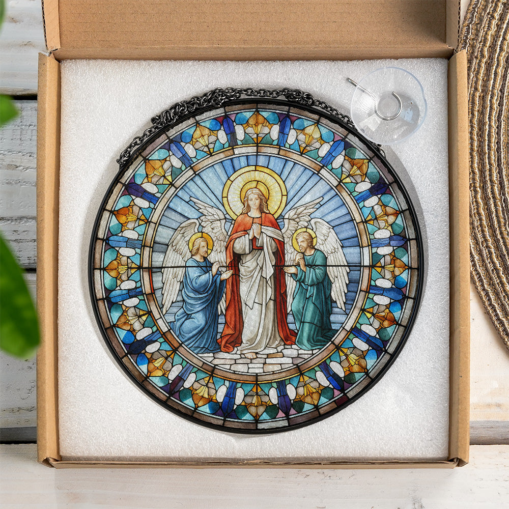 Christmas Stained Glass Suncatcher| Decorative Window Hanging | 6 Sizes | Holiday Decor Accents | Vibrant Textured | Durable Zinc Casing | Mother Mary