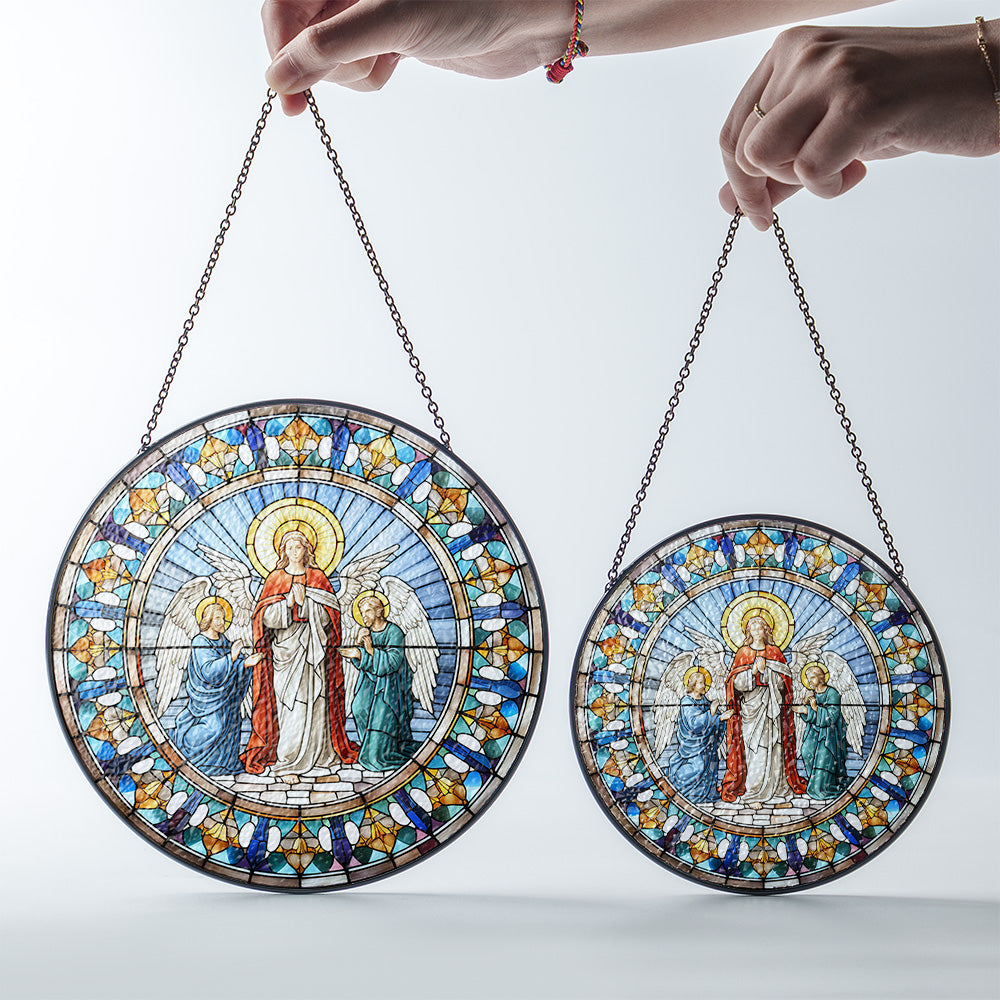 Christmas Stained Glass Suncatcher| Decorative Window Hanging | 6 Sizes | Holiday Decor Accents | Vibrant Textured | Durable Zinc Casing | Mother Mary