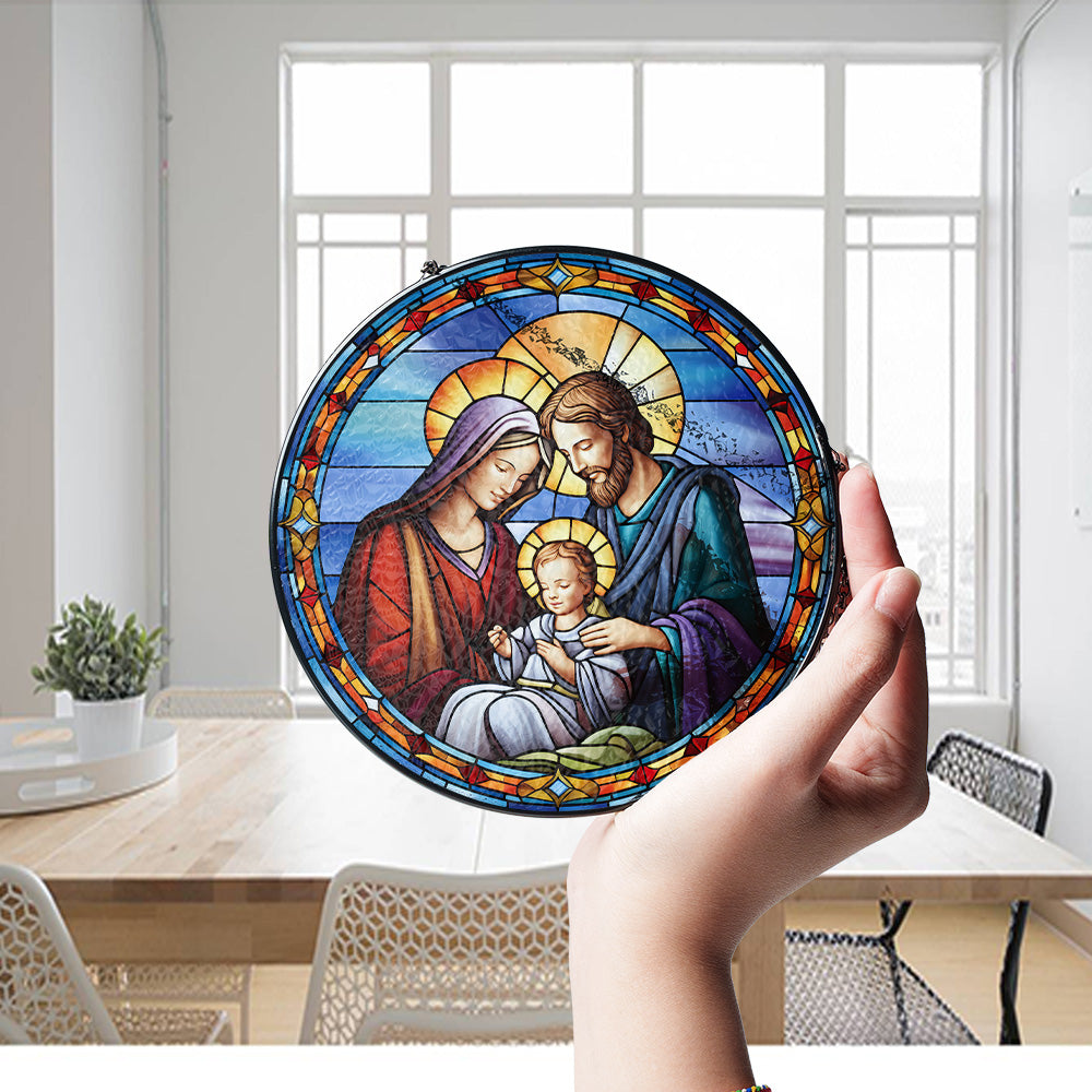 Christmas Stained Glass Suncatcher| Decorative Window Hanging | 6 Sizes | Holiday Decor Accents | Vibrant Textured | Durable Zinc Casing | Nativity Scene