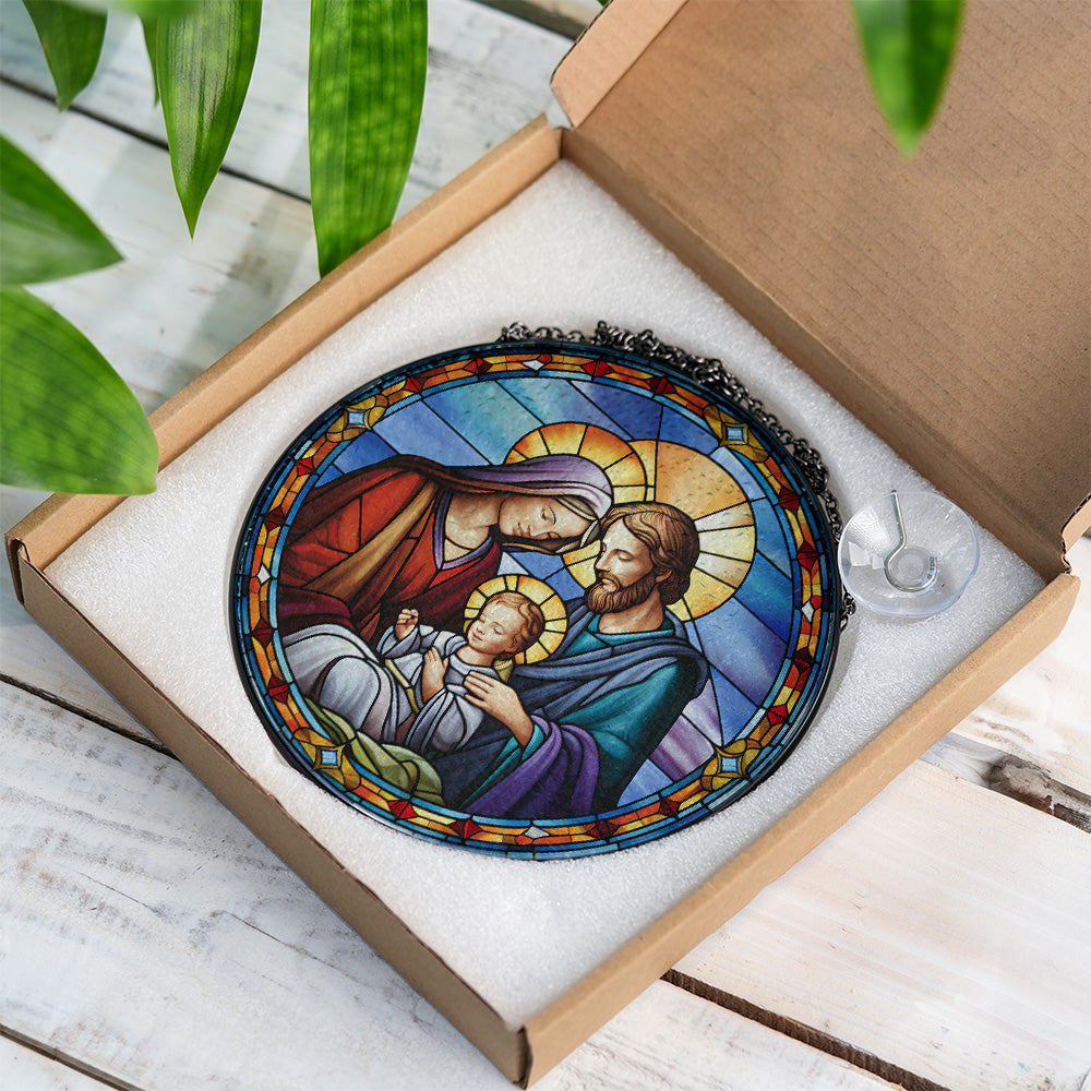 Christmas Stained Glass Suncatcher| Decorative Window Hanging | 6 Sizes | Holiday Decor Accents | Vibrant Textured | Durable Zinc Casing | Nativity Scene