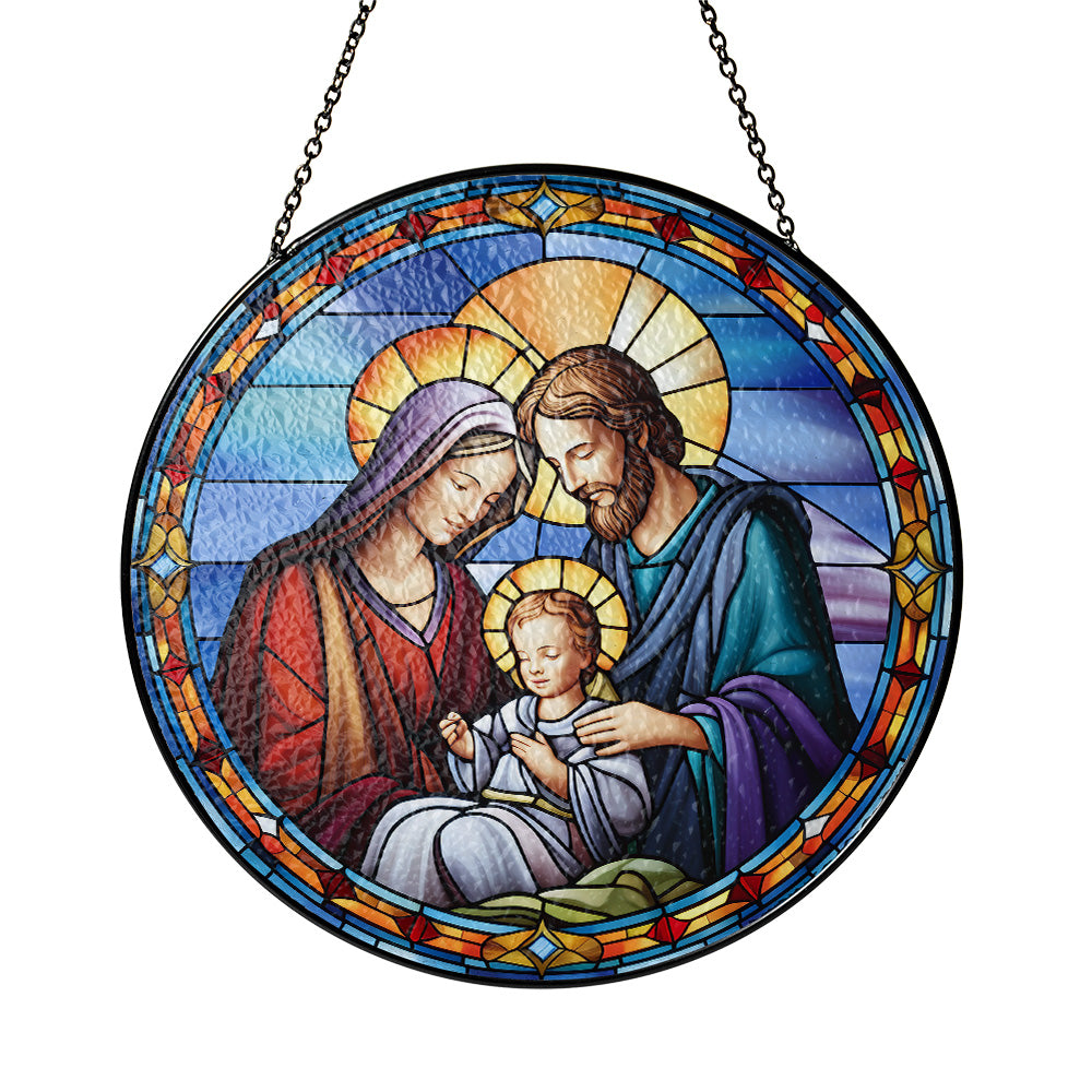 Christmas Stained Glass Suncatcher| Decorative Window Hanging | 6 Sizes | Holiday Decor Accents | Vibrant Textured | Durable Zinc Casing | Nativity Scene