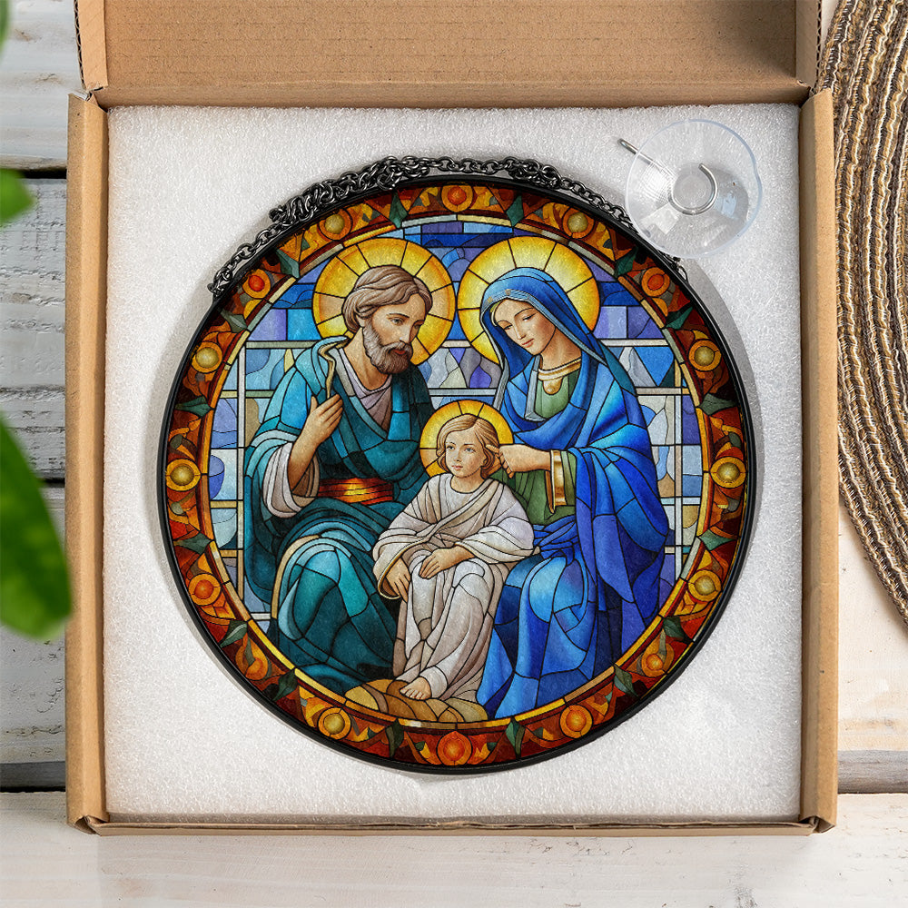 Christmas Stained Glass Suncatcher| Decorative Window Hanging | 6 Sizes | Holiday Decor Accents | Vibrant Textured | Durable Zinc Casing | Nativity Love