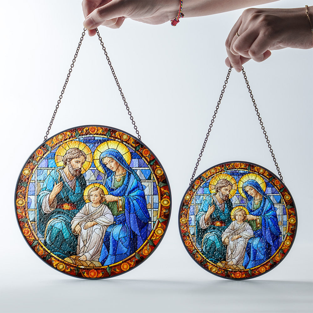 Christmas Stained Glass Suncatcher| Decorative Window Hanging | 6 Sizes | Holiday Decor Accents | Vibrant Textured | Durable Zinc Casing | Nativity Love