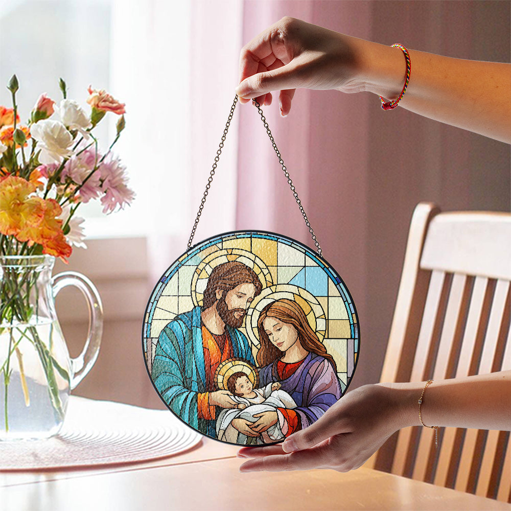 Christmas Stained Glass Suncatcher| Decorative Window Hanging | 6 Sizes | Holiday Decor Accents | Vibrant Textured | Durable Zinc Casing | Nativity Ornament