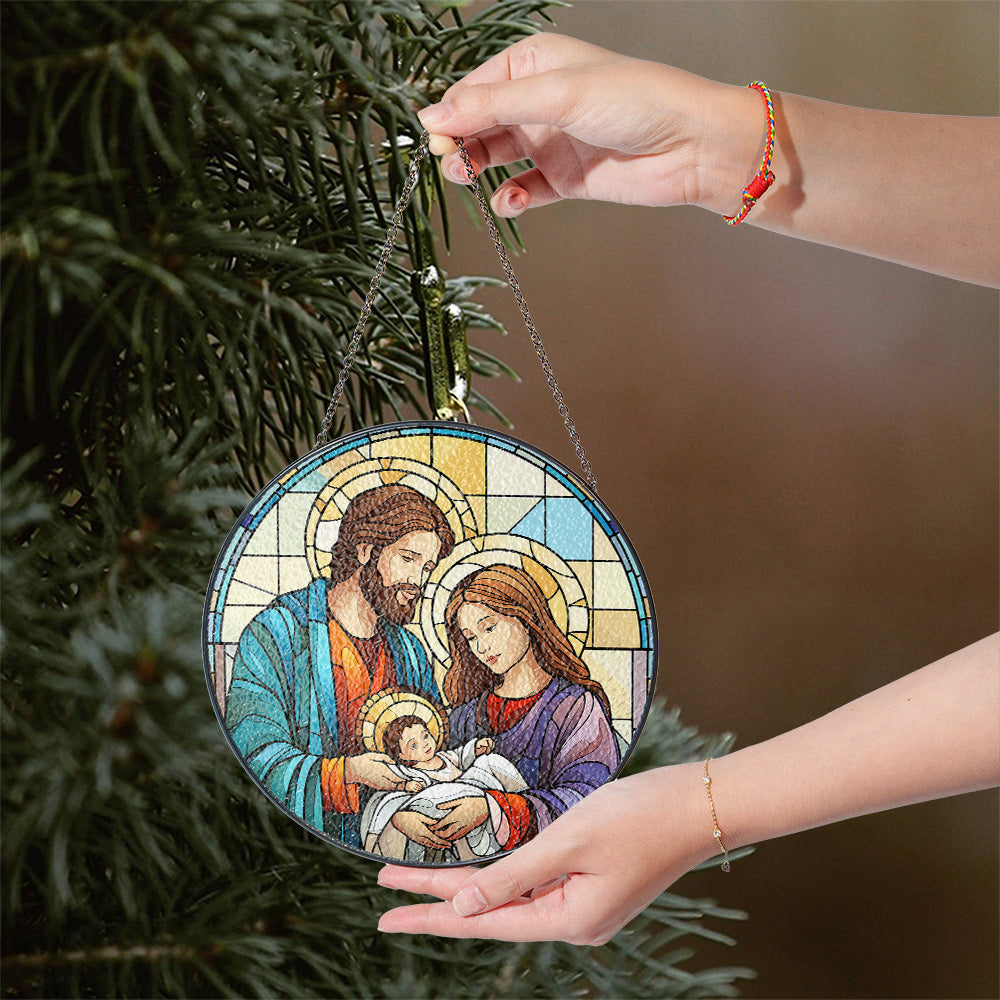 Christmas Stained Glass Suncatcher| Decorative Window Hanging | 6 Sizes | Holiday Decor Accents | Vibrant Textured | Durable Zinc Casing | Nativity Ornament