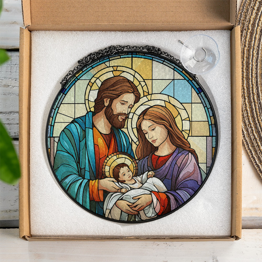 Christmas Stained Glass Suncatcher| Decorative Window Hanging | 6 Sizes | Holiday Decor Accents | Vibrant Textured | Durable Zinc Casing | Nativity Ornament