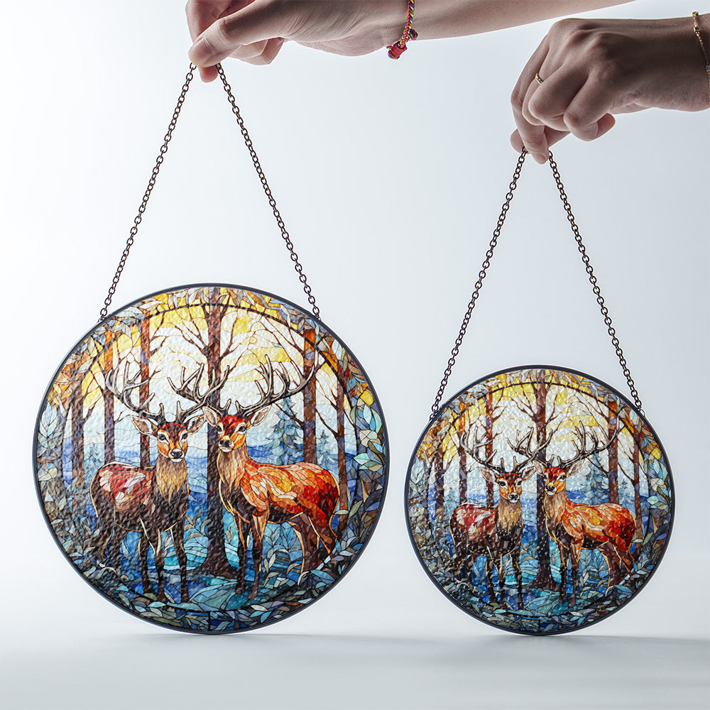 Christmas Stained Glass Suncatcher| Decorative Window Hanging | 6 Sizes | Holiday Decor Accents | Vibrant Textured | Durable Zinc Casing | Reindeer