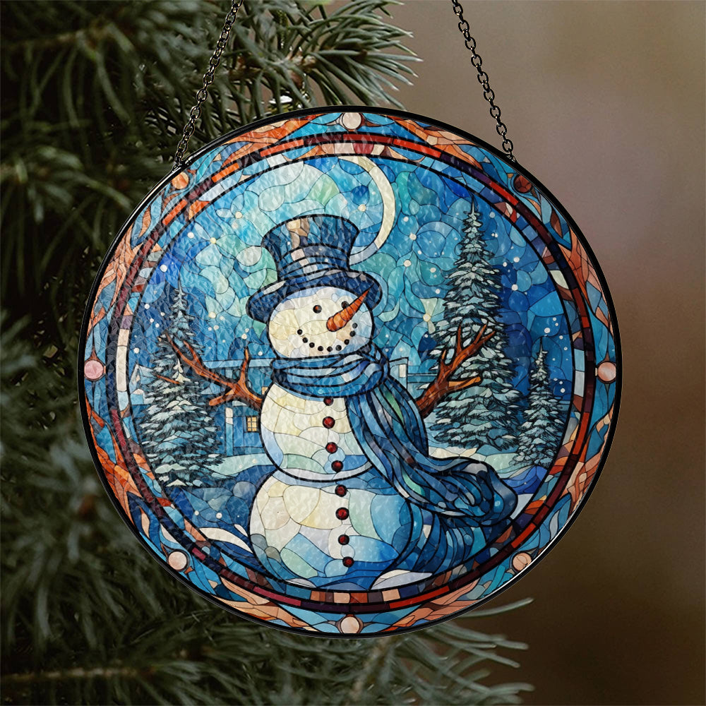 Christmas Stained Glass Suncatcher| Decorative Window Hanging | 6 Sizes | Holiday Decor Accents | Vibrant Textured | Durable Zinc Casing | Snowman