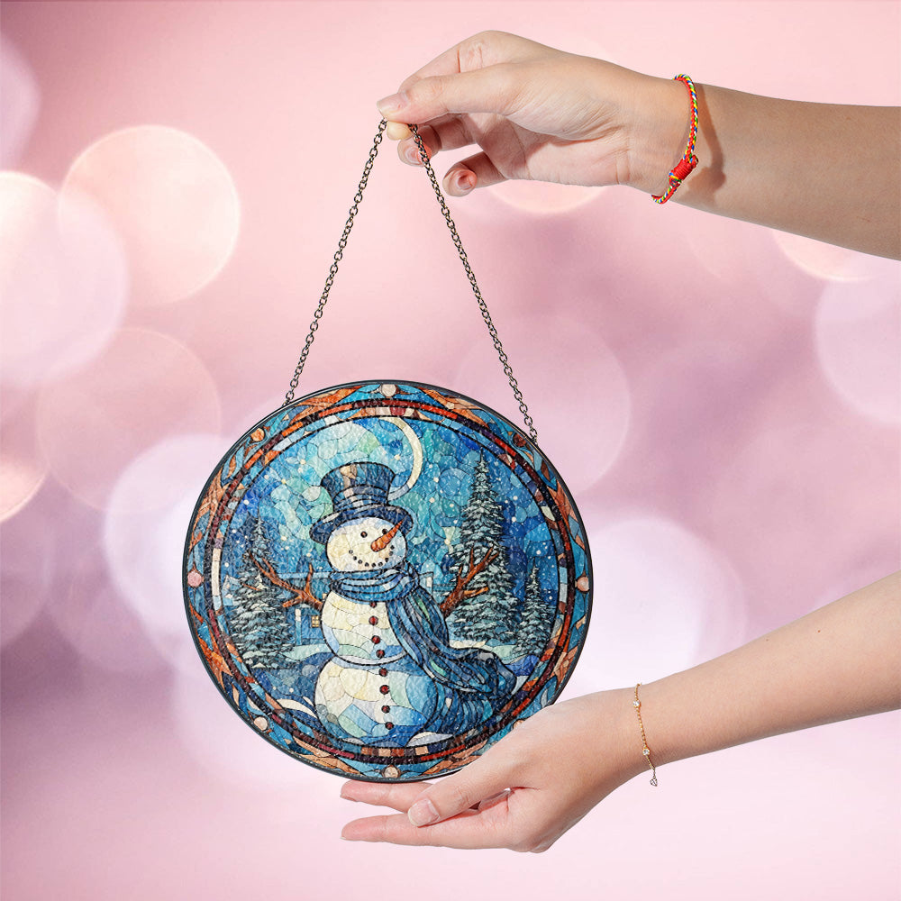 Christmas Stained Glass Suncatcher| Decorative Window Hanging | 6 Sizes | Holiday Decor Accents | Vibrant Textured | Durable Zinc Casing | Snowman