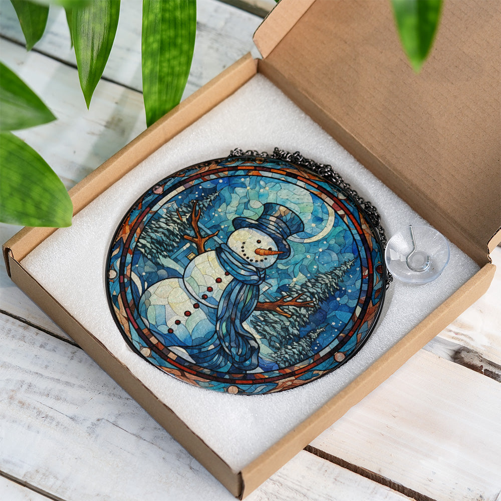 Christmas Stained Glass Suncatcher| Decorative Window Hanging | 6 Sizes | Holiday Decor Accents | Vibrant Textured | Durable Zinc Casing | Snowman