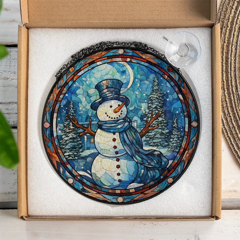 Christmas Stained Glass Suncatcher| Decorative Window Hanging | 6 Sizes | Holiday Decor Accents | Vibrant Textured | Durable Zinc Casing | Snowman