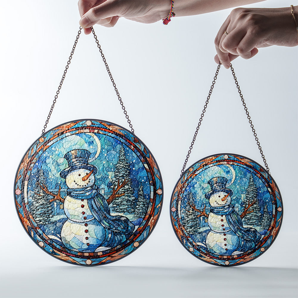 Christmas Stained Glass Suncatcher| Decorative Window Hanging | 6 Sizes | Holiday Decor Accents | Vibrant Textured | Durable Zinc Casing | Snowman