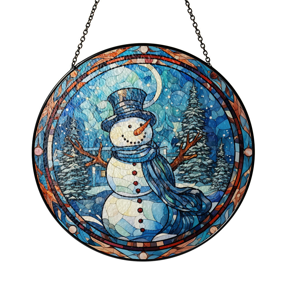 Christmas Stained Glass Suncatcher| Decorative Window Hanging | 6 Sizes | Holiday Decor Accents | Vibrant Textured | Durable Zinc Casing | Snowman