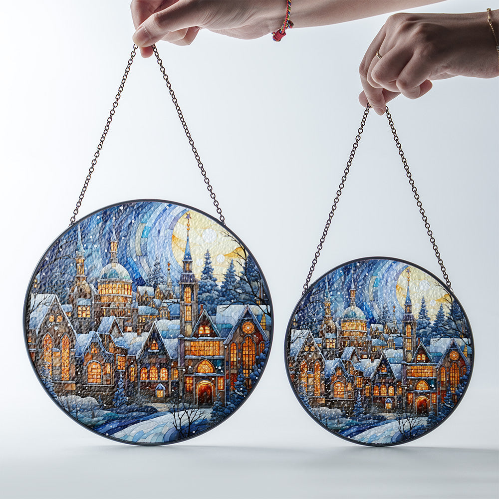 Christmas Stained Glass Suncatcher| Decorative Window Hanging | 6 Sizes | Holiday Decor Accents | Vibrant Textured | Durable Zinc Casing | Vintage Village