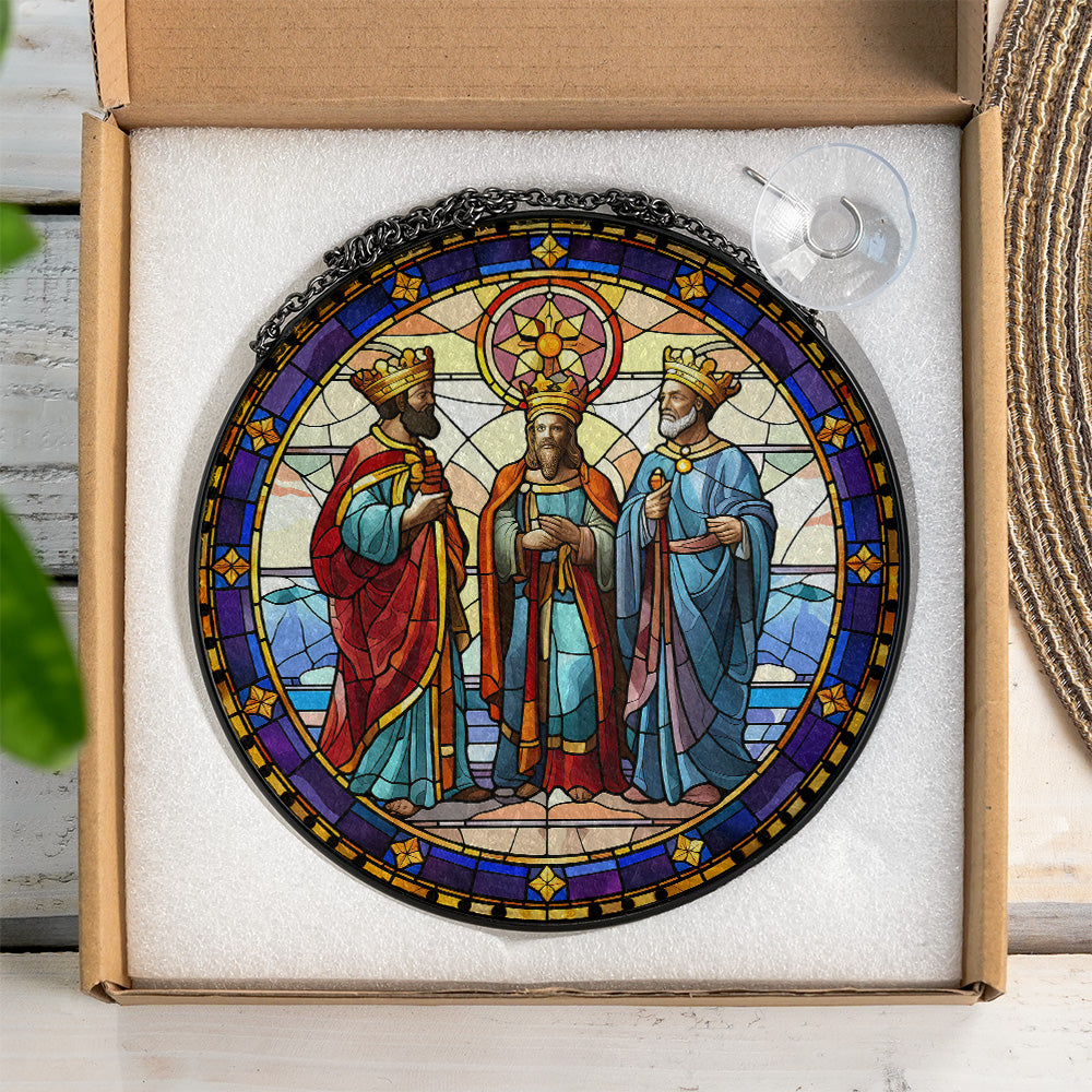 Christmas Stained Glass Suncatcher| Decorative Window Hanging | 6 Sizes | Holiday Decor Accents | Vibrant Textured | Durable Zinc Casing | Three Wise Men