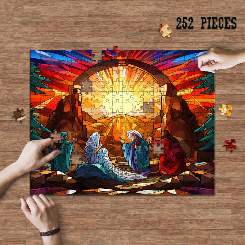 Rectangle Puzzles for All Ages – High-Quality, Durable, and Fun Jigsaw with Precision Laser-Cut Pieces | Stained Glass Art - Christmas Nativity Scene