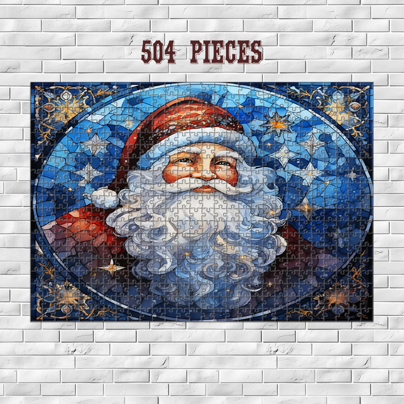 Rectangle Puzzles for All Ages – High-Quality, Durable, and Fun Jigsaw with Precision Laser-Cut Pieces | Stained Glass Art - Christmas Santa Clause