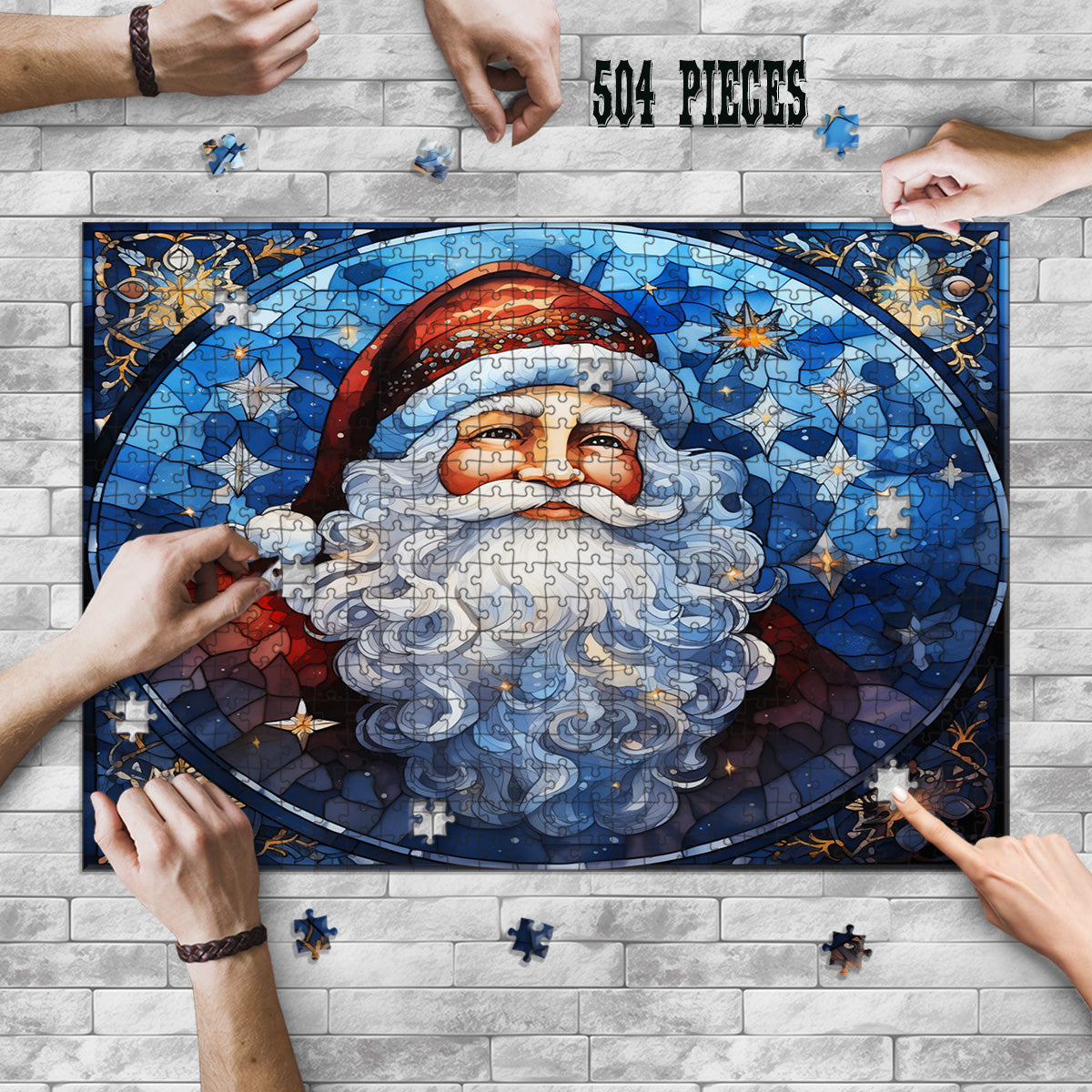 Rectangle Puzzles for All Ages – High-Quality, Durable, and Fun Jigsaw with Precision Laser-Cut Pieces | Stained Glass Art - Christmas Santa Clause