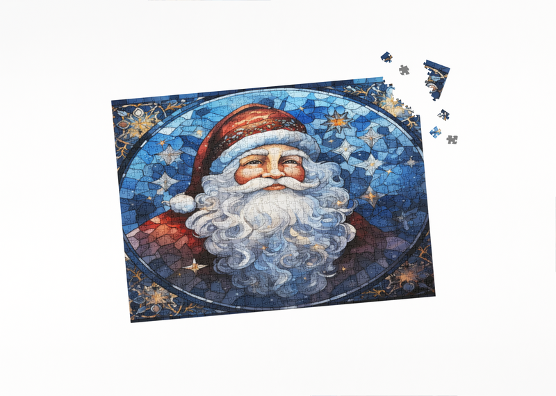 Rectangle Puzzles for All Ages – High-Quality, Durable, and Fun Jigsaw with Precision Laser-Cut Pieces | Stained Glass Art - Christmas Santa Clause