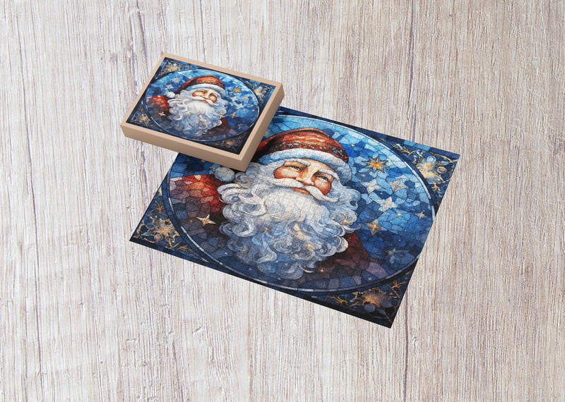 Rectangle Puzzles for All Ages – High-Quality, Durable, and Fun Jigsaw with Precision Laser-Cut Pieces | Stained Glass Art - Christmas Santa Clause