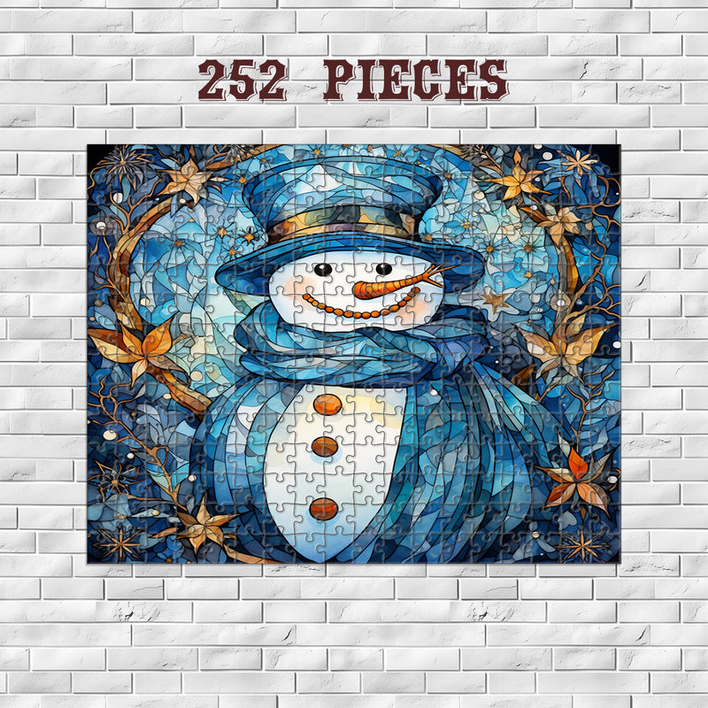 Rectangle Puzzles for All Ages – High-Quality, Durable, and Fun Jigsaw with Precision Laser-Cut Pieces | Stained Glass Art - Christmas Snowman